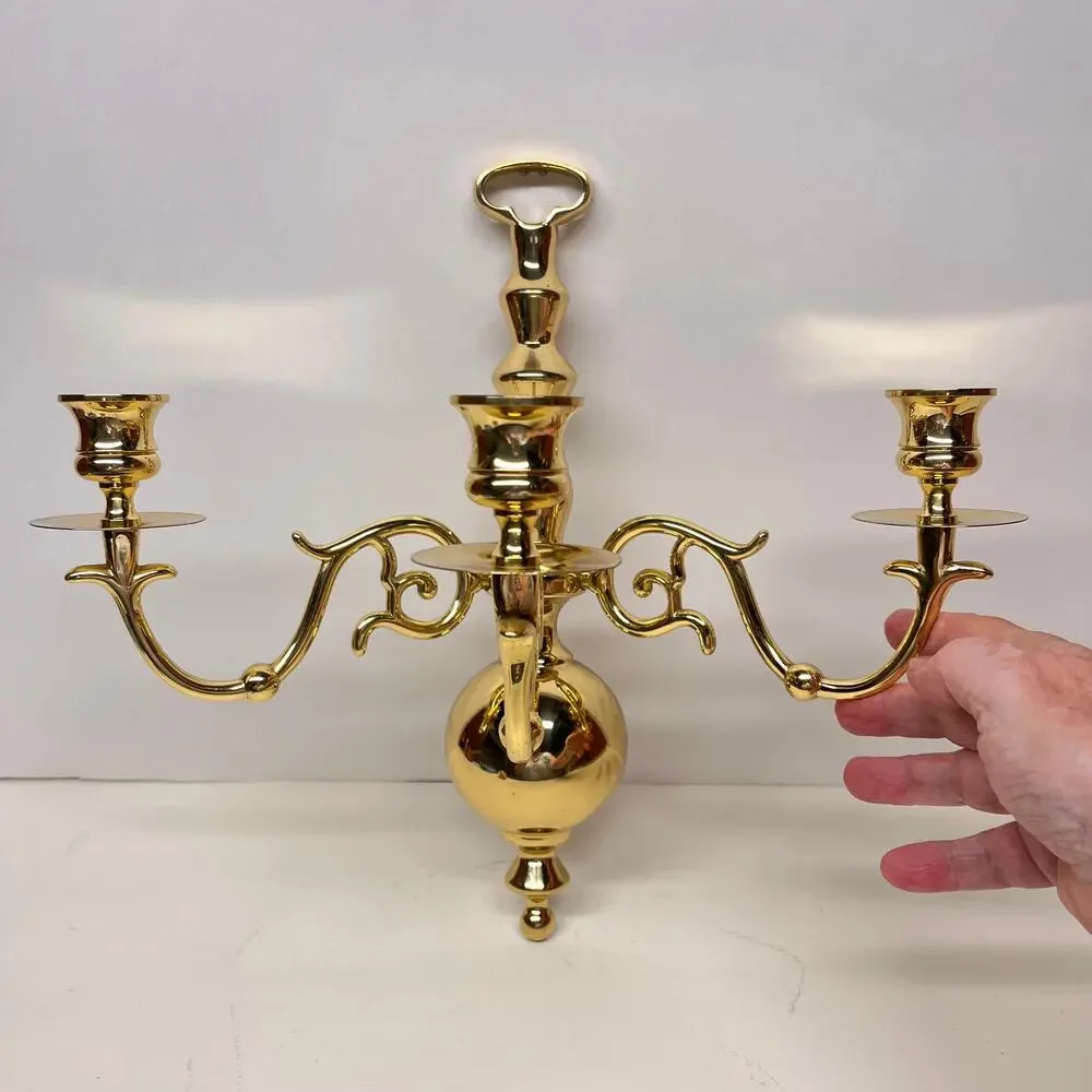Three Arm Solid Brass Candle Holder Wall Sconce